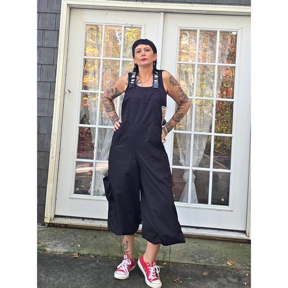 DOUF. Black Ripstop UFO Overalls Black One Size Fits Most Elastic Strap Buckle - Picture 1 of 8
